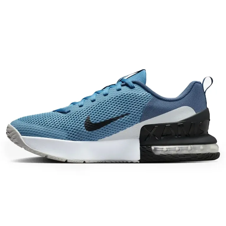 Tênis Nike Air Max Alpha Trainer 6 Masculino Azul vista frontal esquerda com detalhes em preto e branco